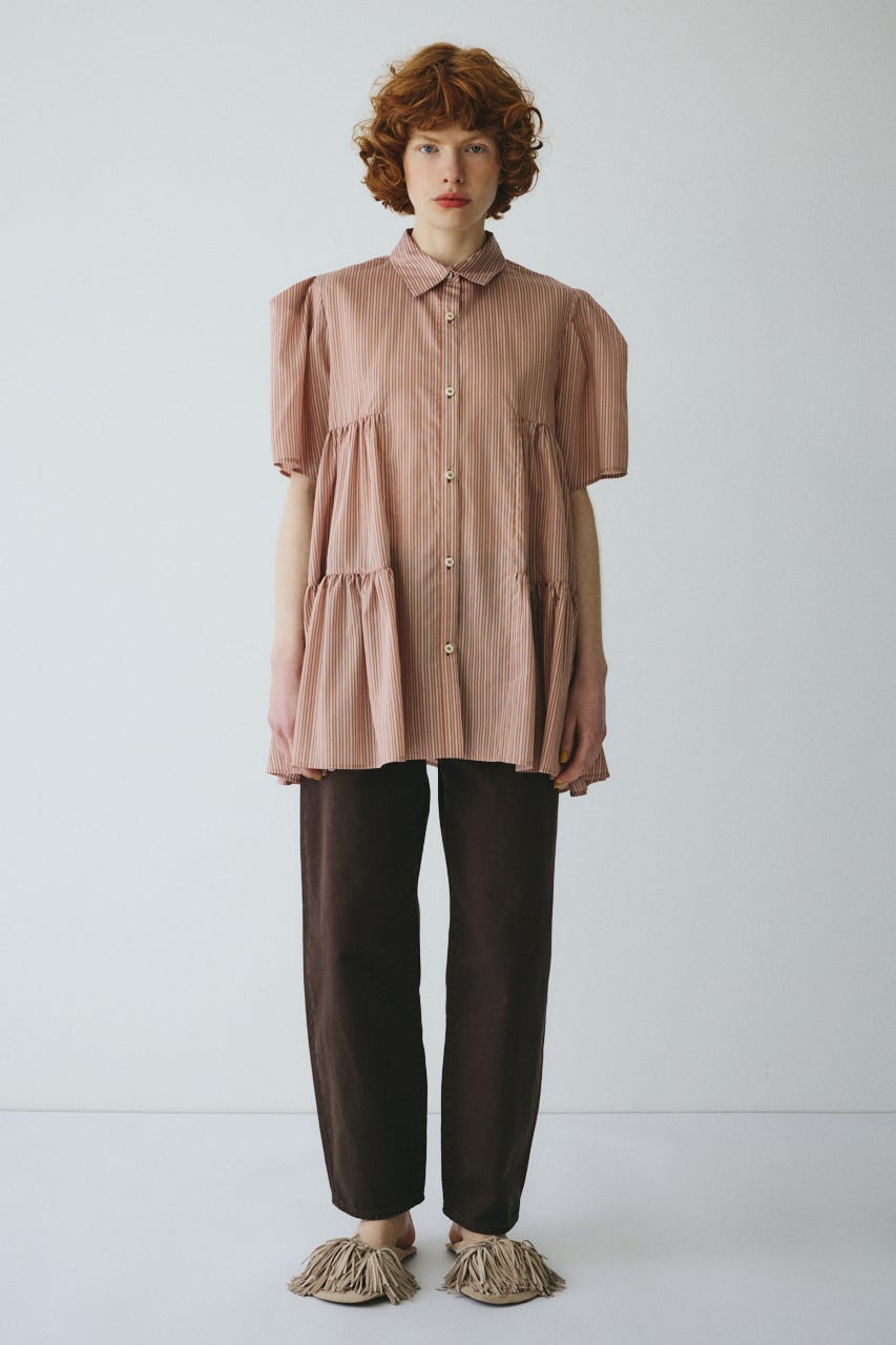 ［予約］Side gather A line shirt 柄BEG FREE