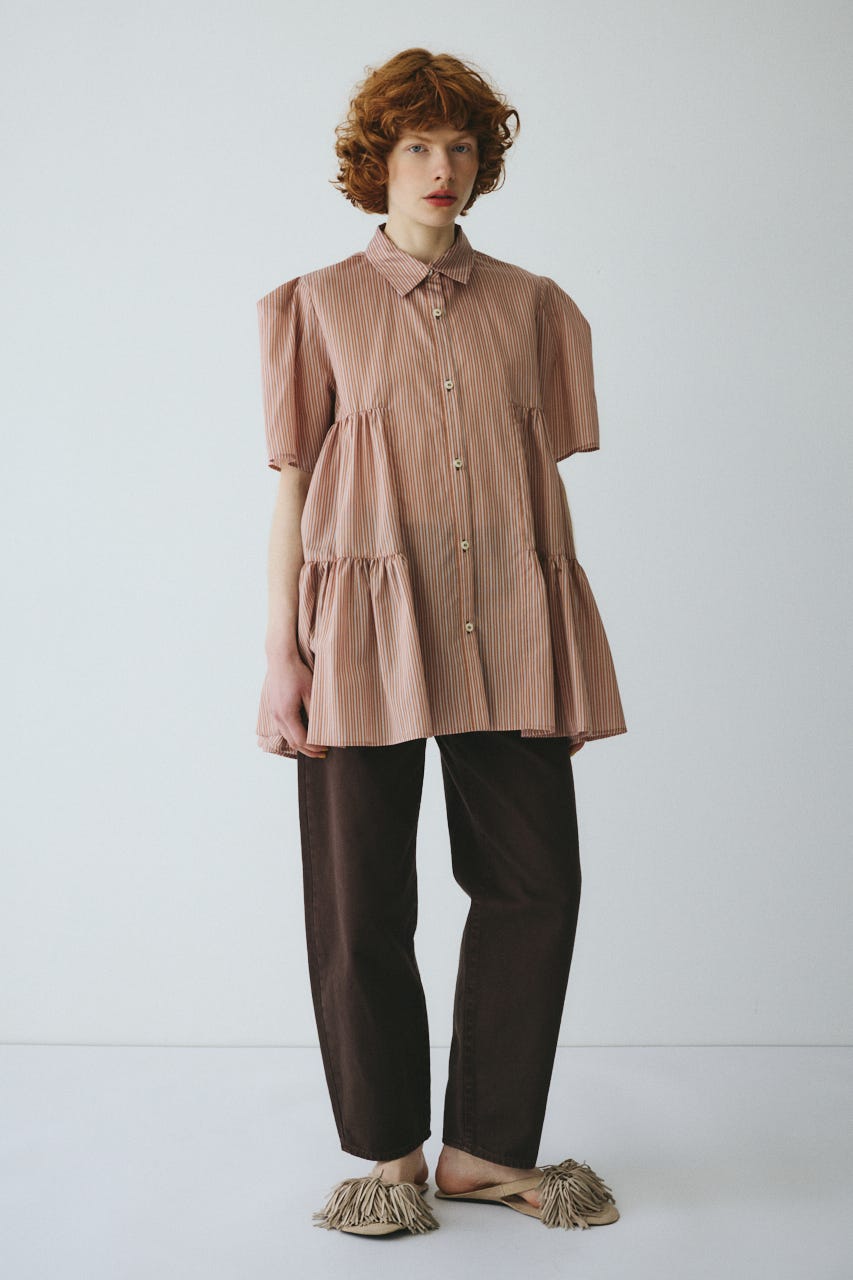 ［予約］Side gather A line shirt 柄BEG FREE