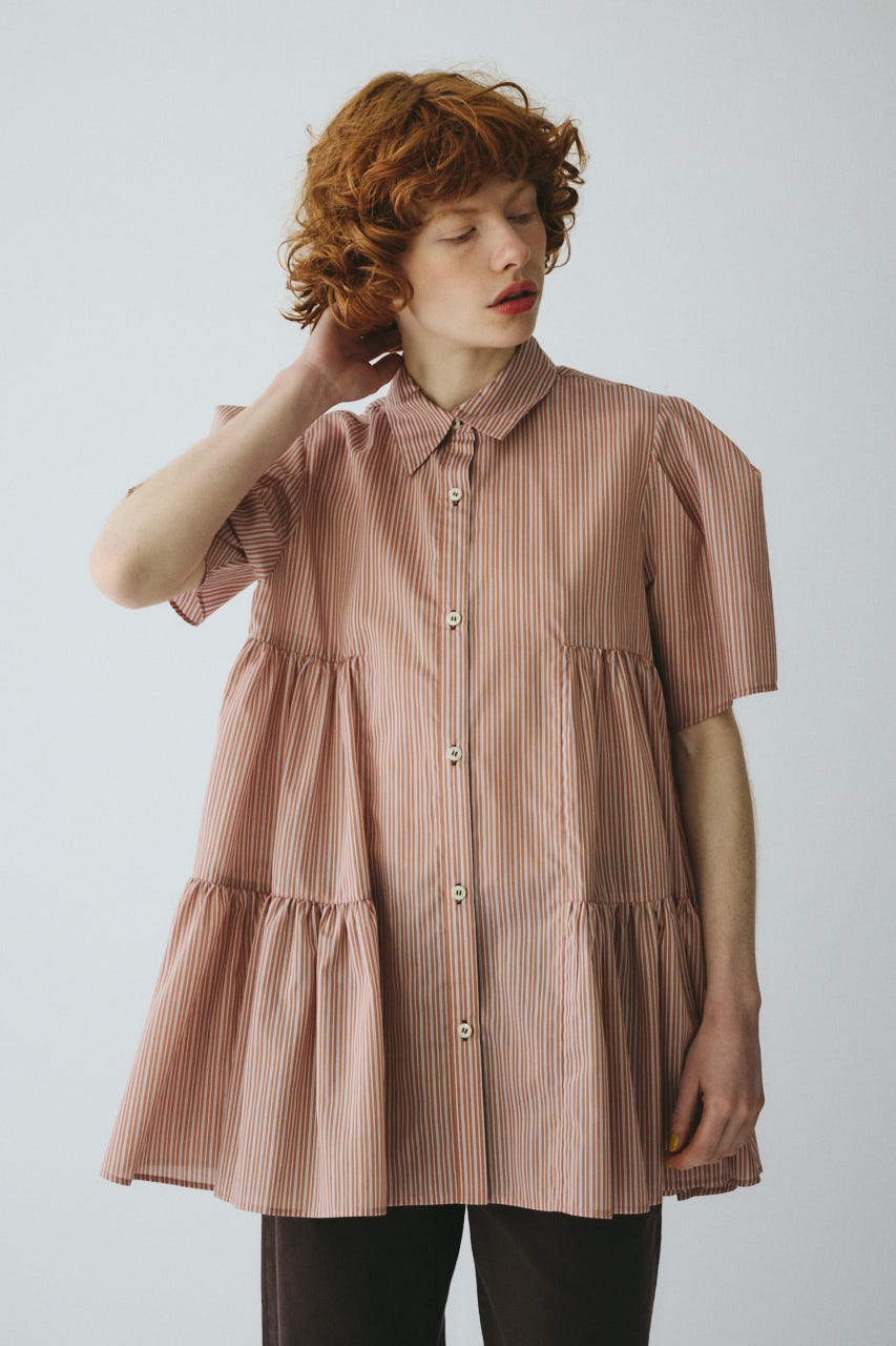 ［予約］Side gather A line shirt 柄BEG FREE