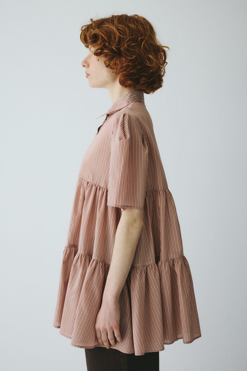 ［予約］Side gather A line shirt 柄BEG FREE