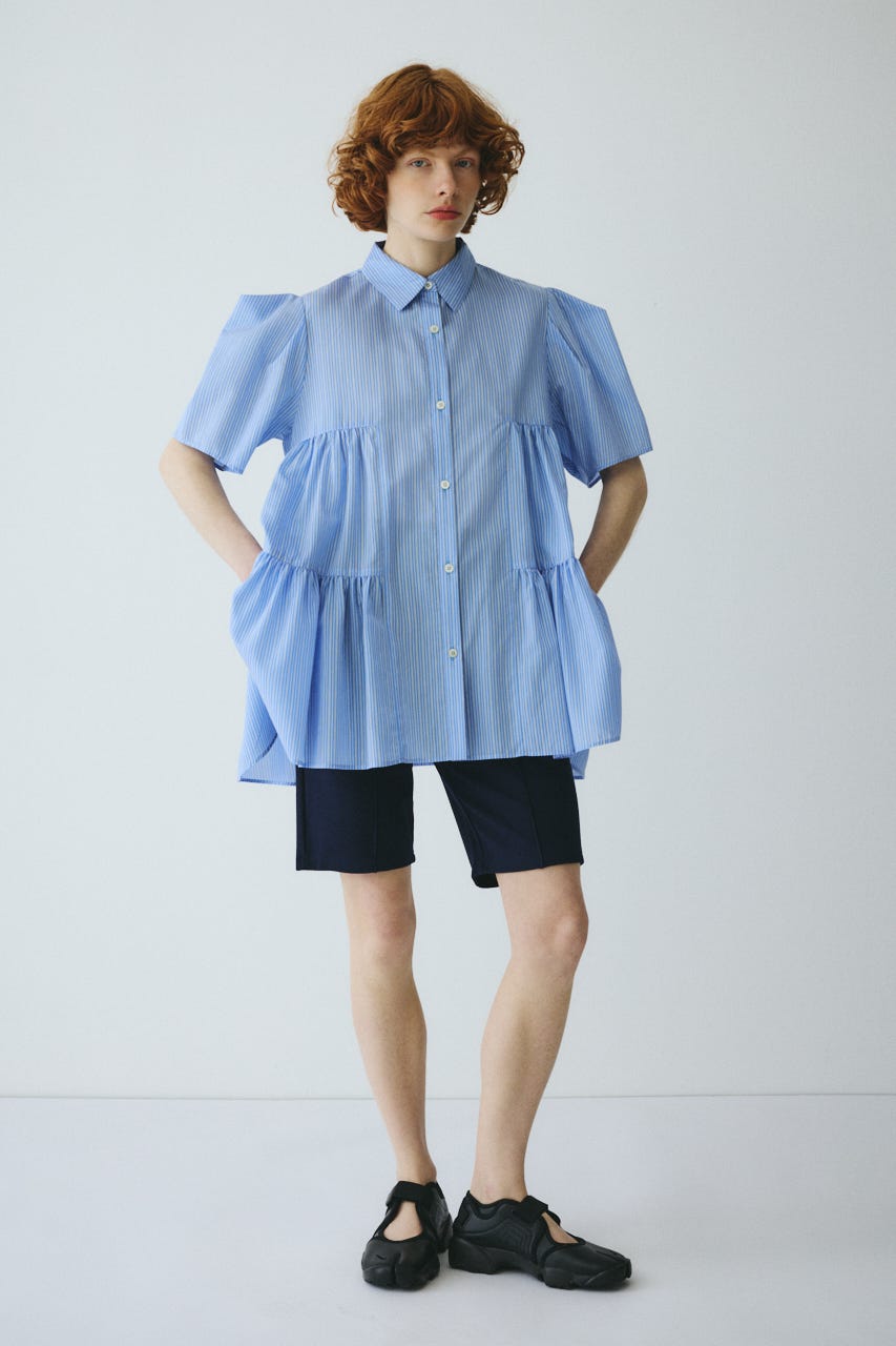 ［予約］Side gather A line shirt 柄BLU FREE