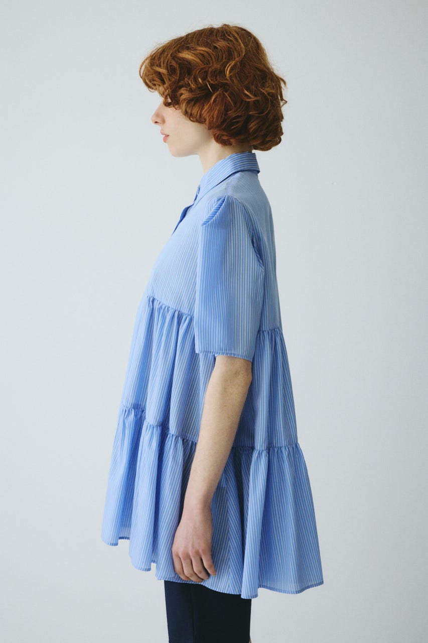 ［予約］Side gather A line shirt 柄BLU FREE