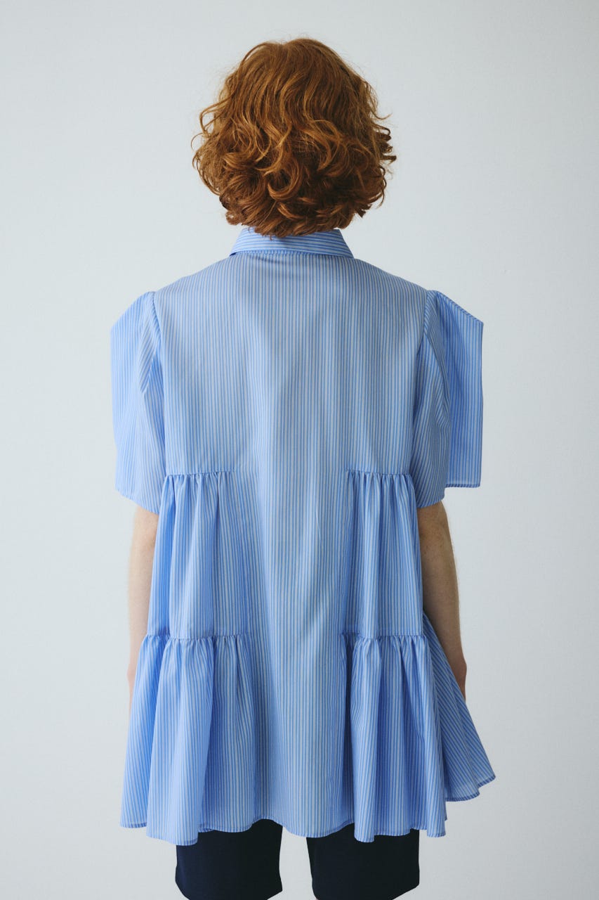 ［予約］Side gather A line shirt 柄BLU FREE