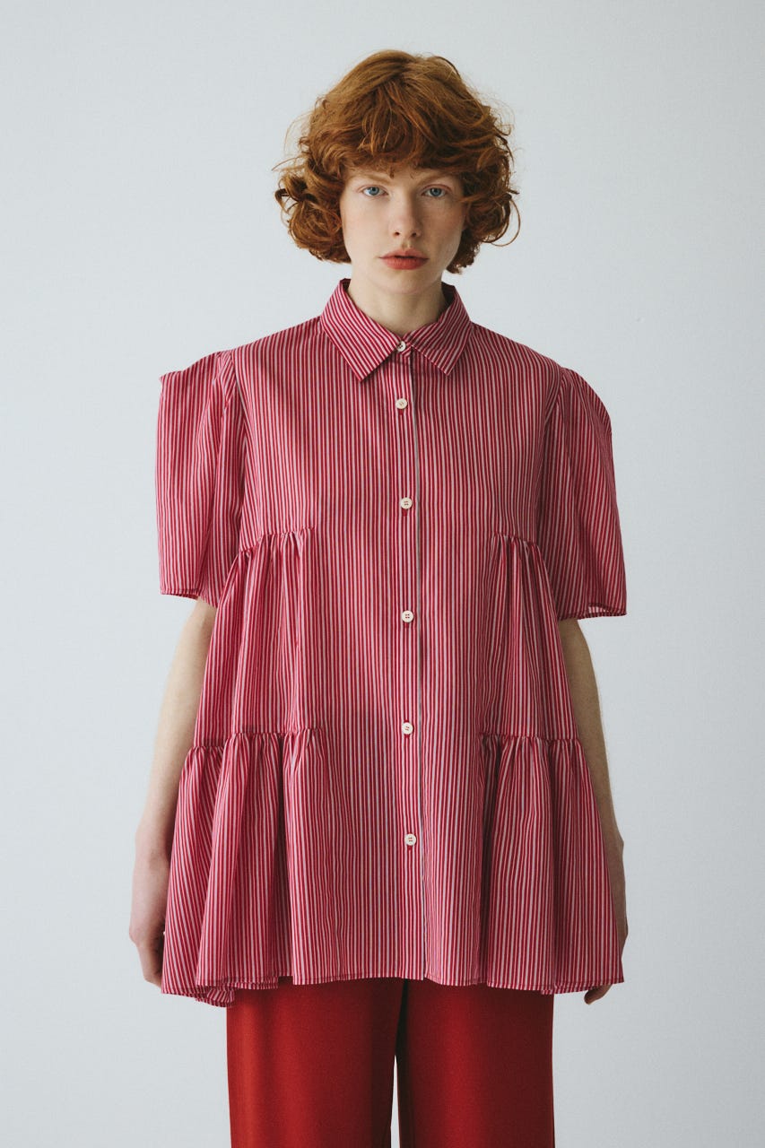 ［予約］Side gather A line shirt 柄RED FREE