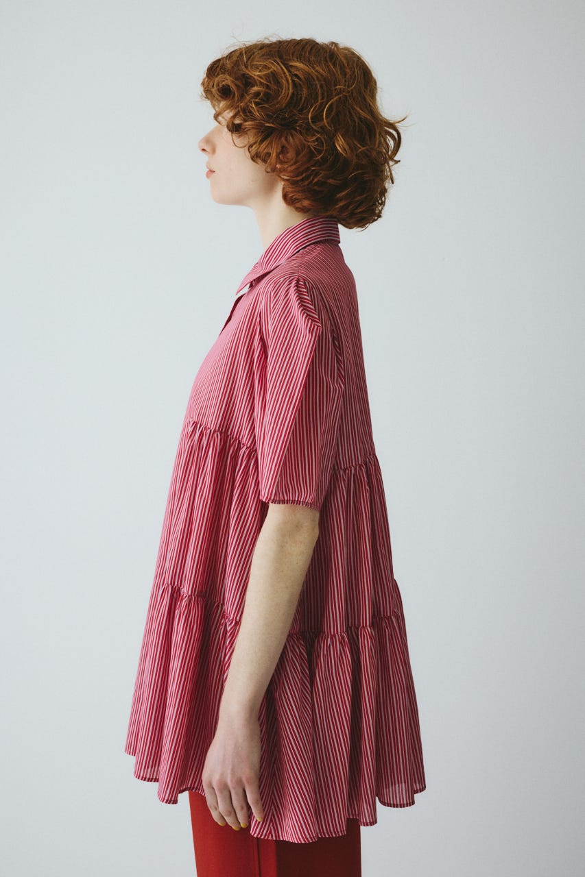 ［予約］Side gather A line shirt 柄RED FREE