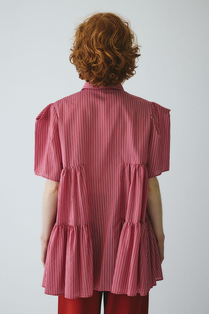 ［予約］Side gather A line shirt 柄RED FREE