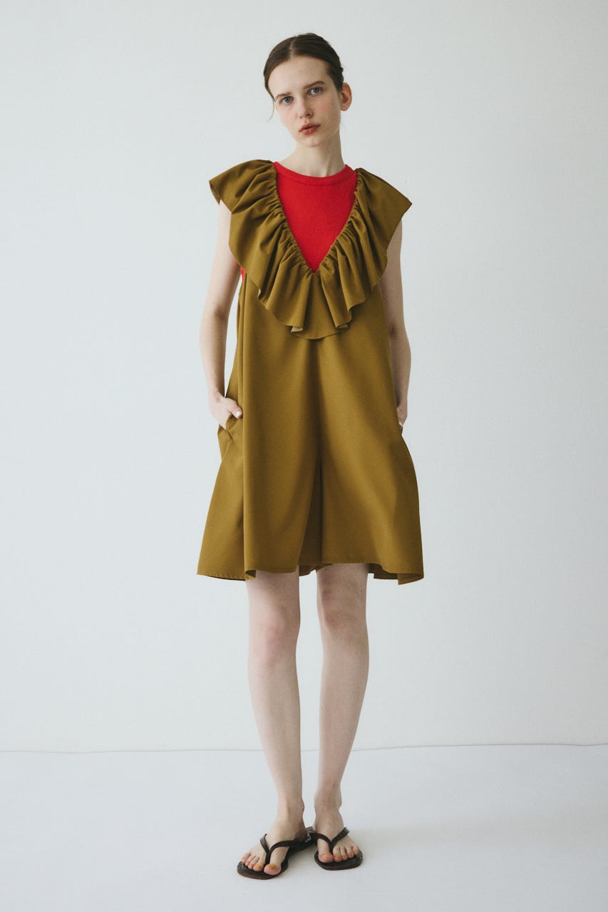 【ポイントアップ+4％対象商品】［予約］V neck frill all in one BEG FREE