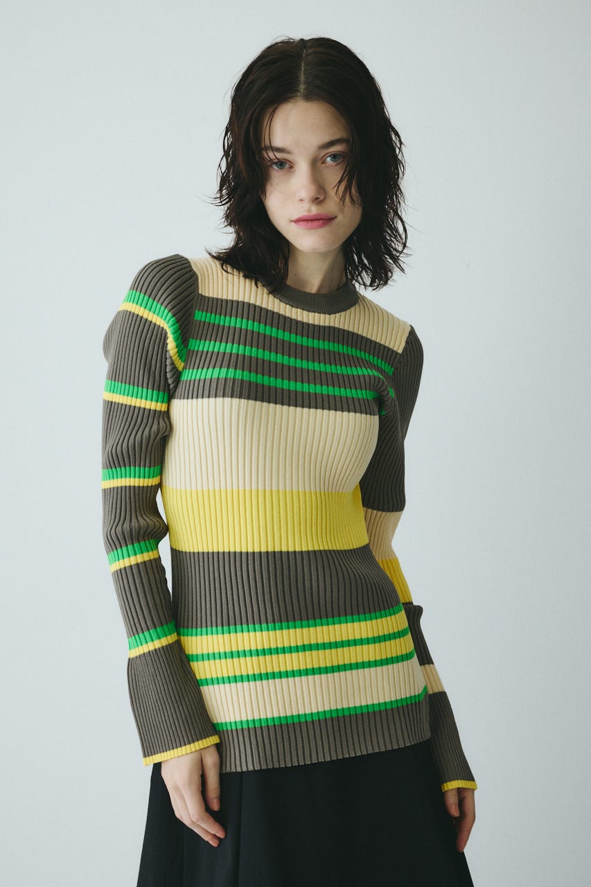 ［予約］Randam Border knit tops 柄GRY FREE