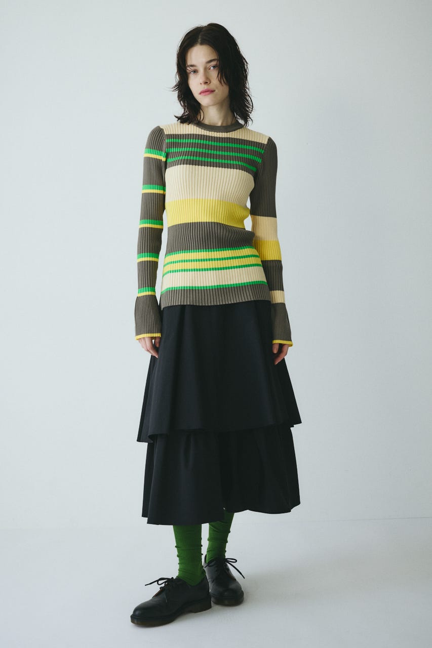 ［予約］Randam Border knit tops 柄GRY FREE