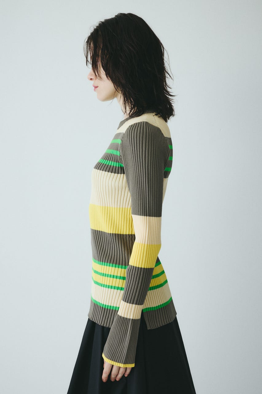 ［予約］Randam Border knit tops 柄GRY FREE