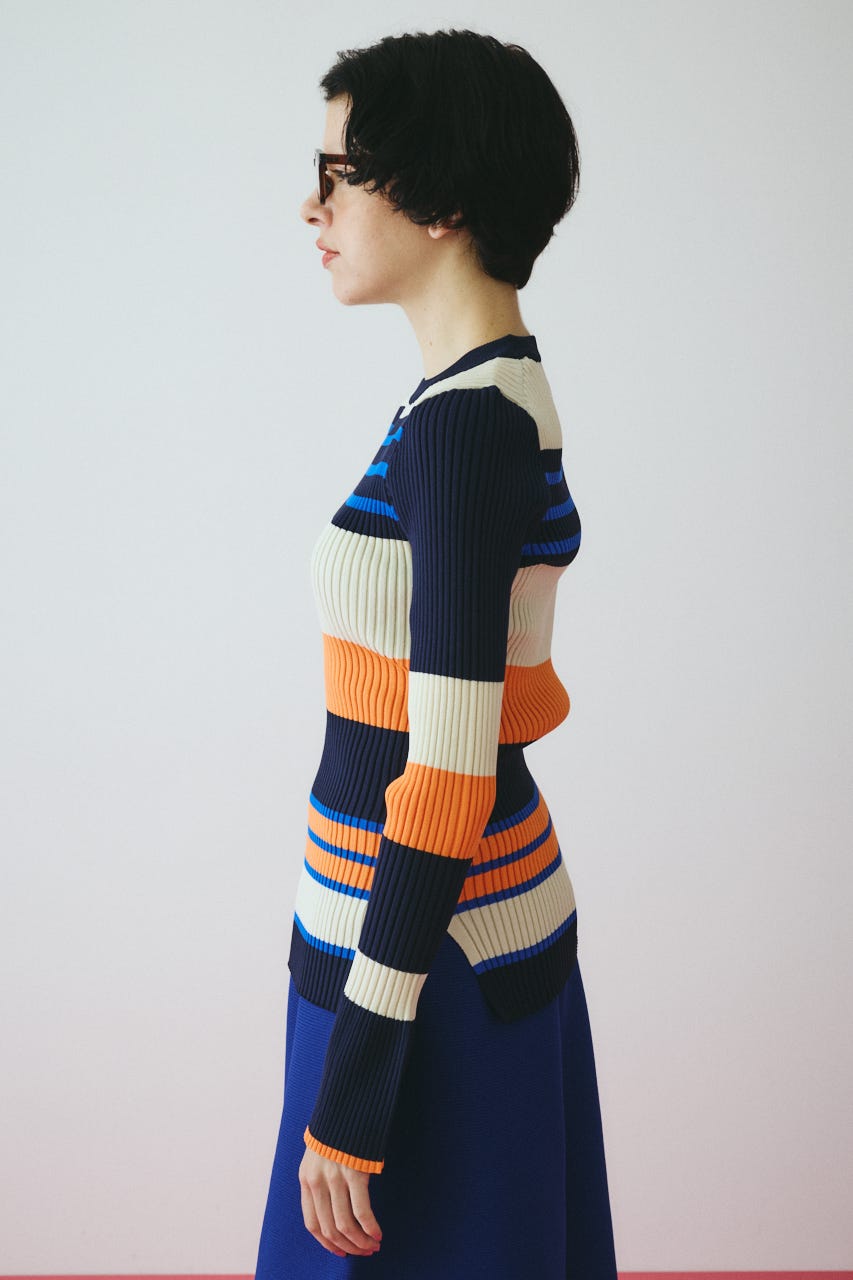 ［予約］Randam Border knit tops 柄NVY FREE