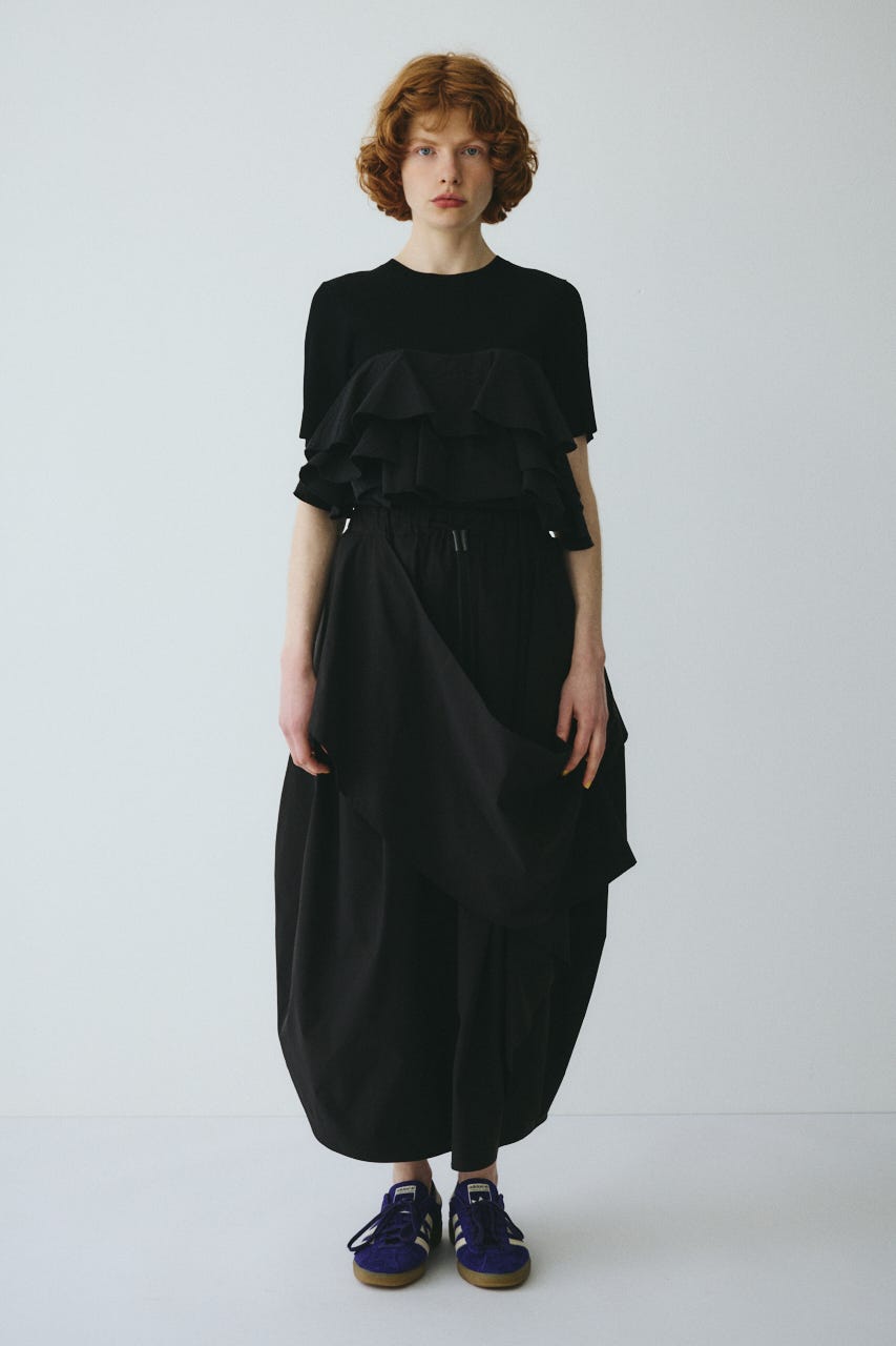 ［予約］Wave flare knit tops BLK FREE