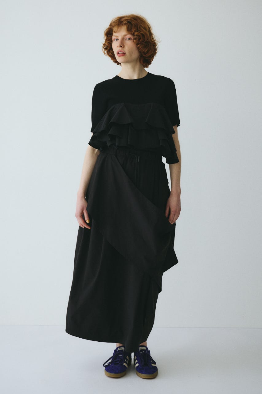 ［予約］Wave flare knit tops BLK FREE