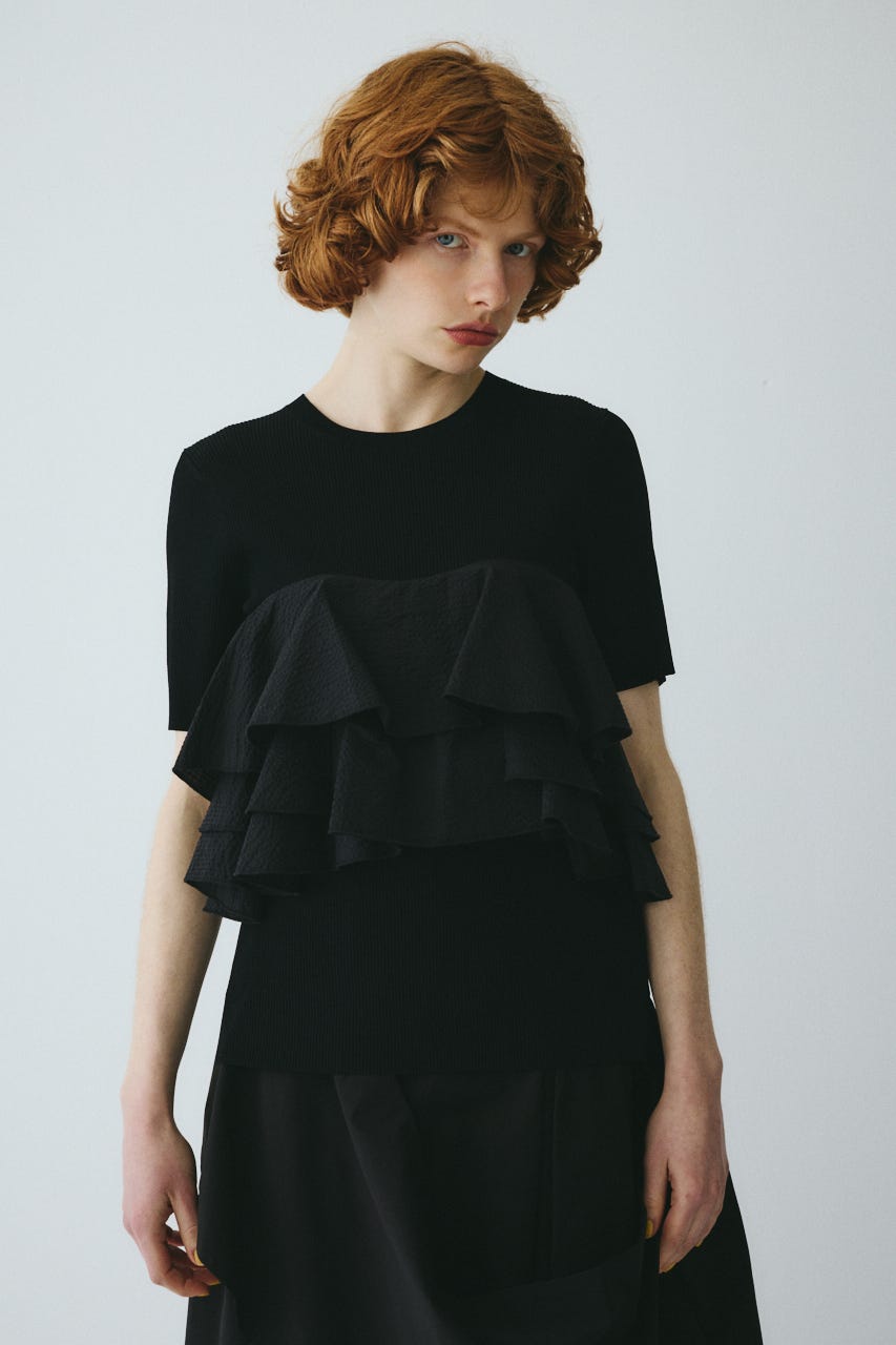 ［予約］Wave flare knit tops BLK FREE