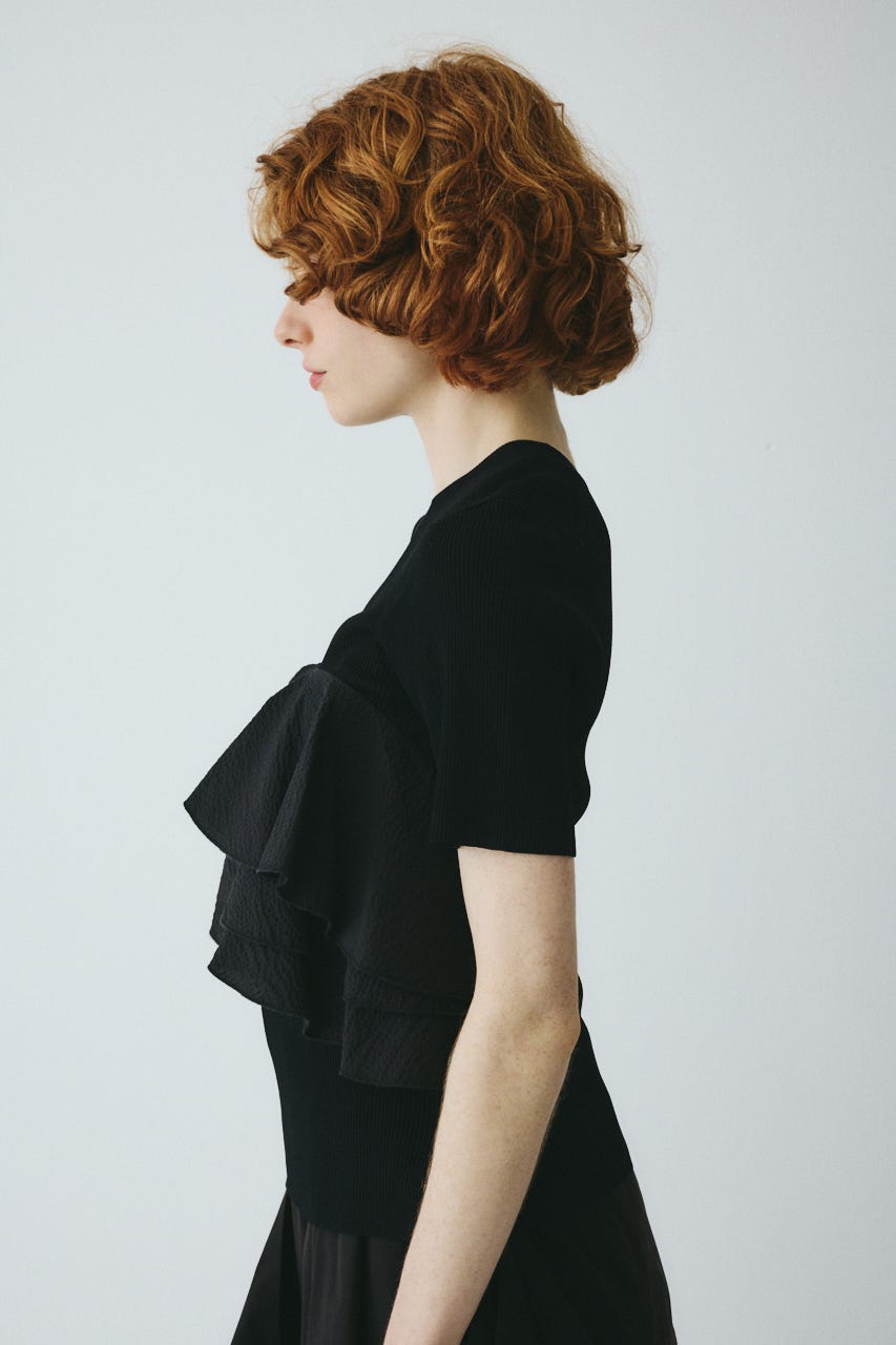 ［予約］Wave flare knit tops BLK FREE