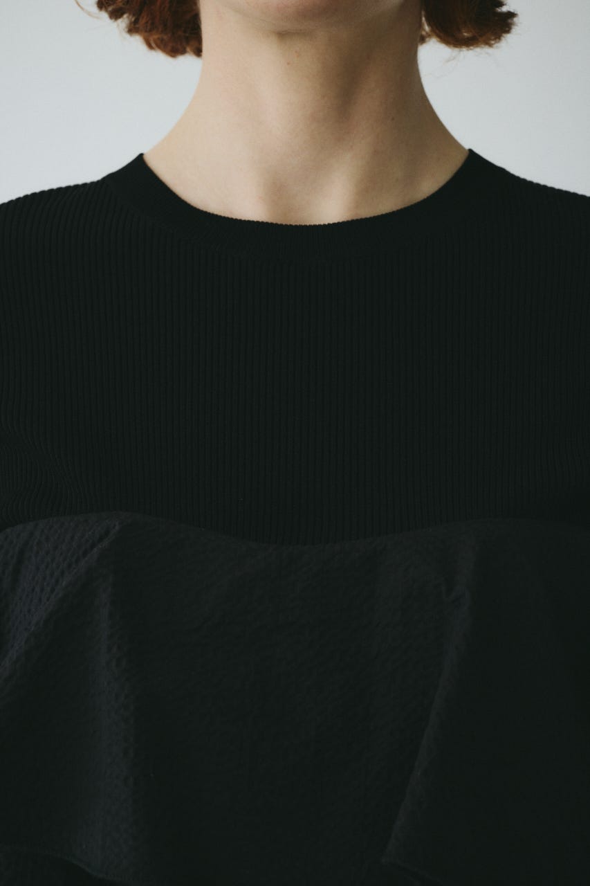［予約］Wave flare knit tops BLK FREE