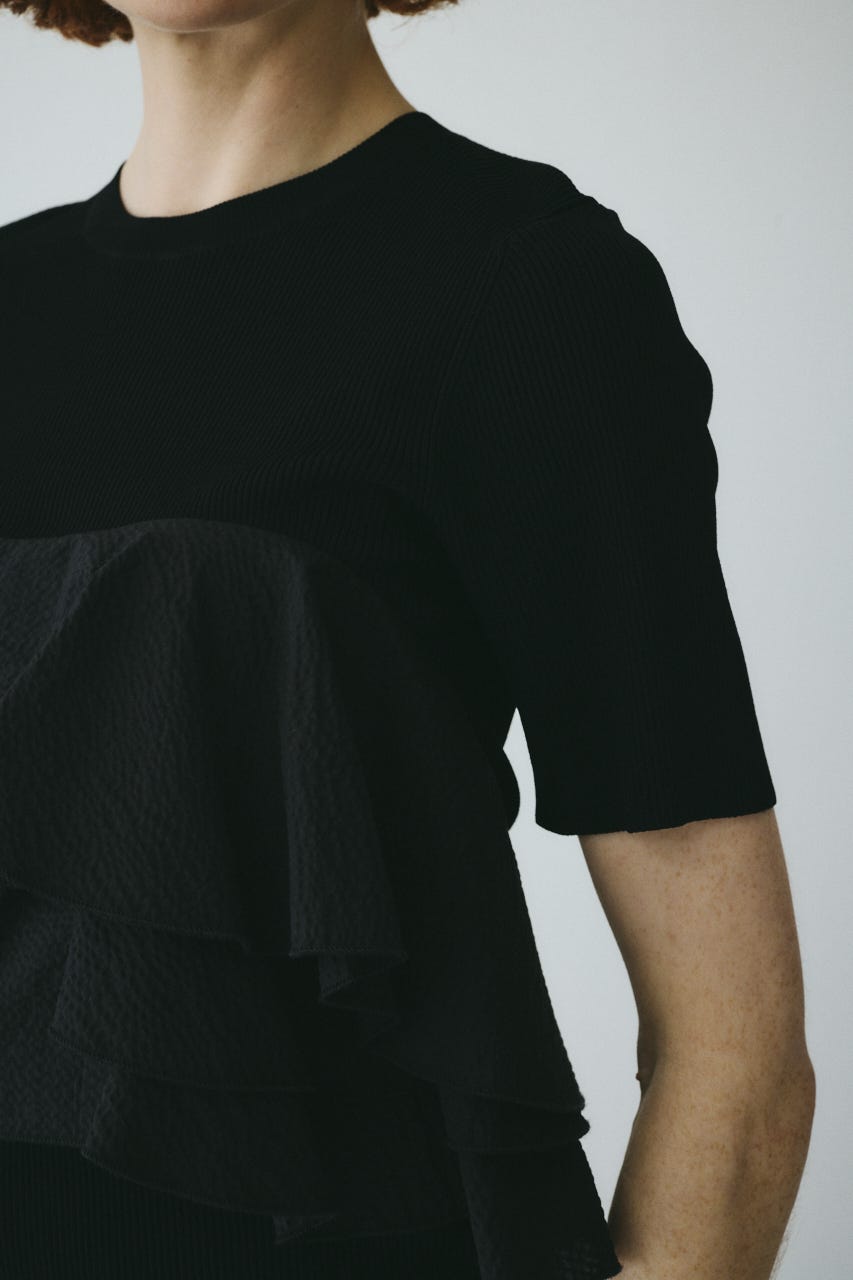 ［予約］Wave flare knit tops BLK FREE