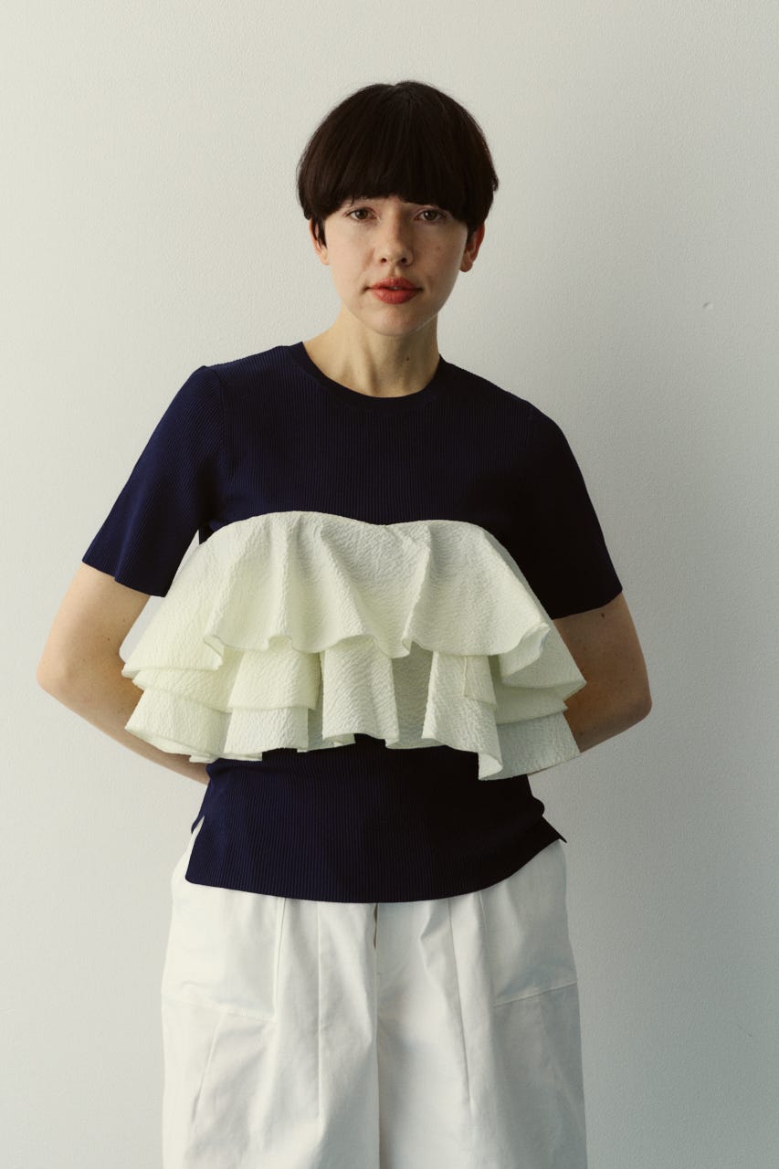 ［予約］Wave flare knit tops 柄NVY FREE