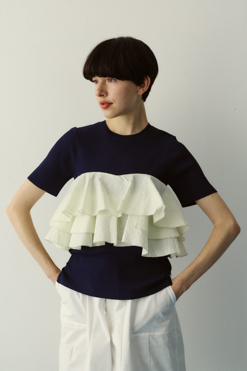 ［予約］Wave flare knit tops 柄NVY FREE