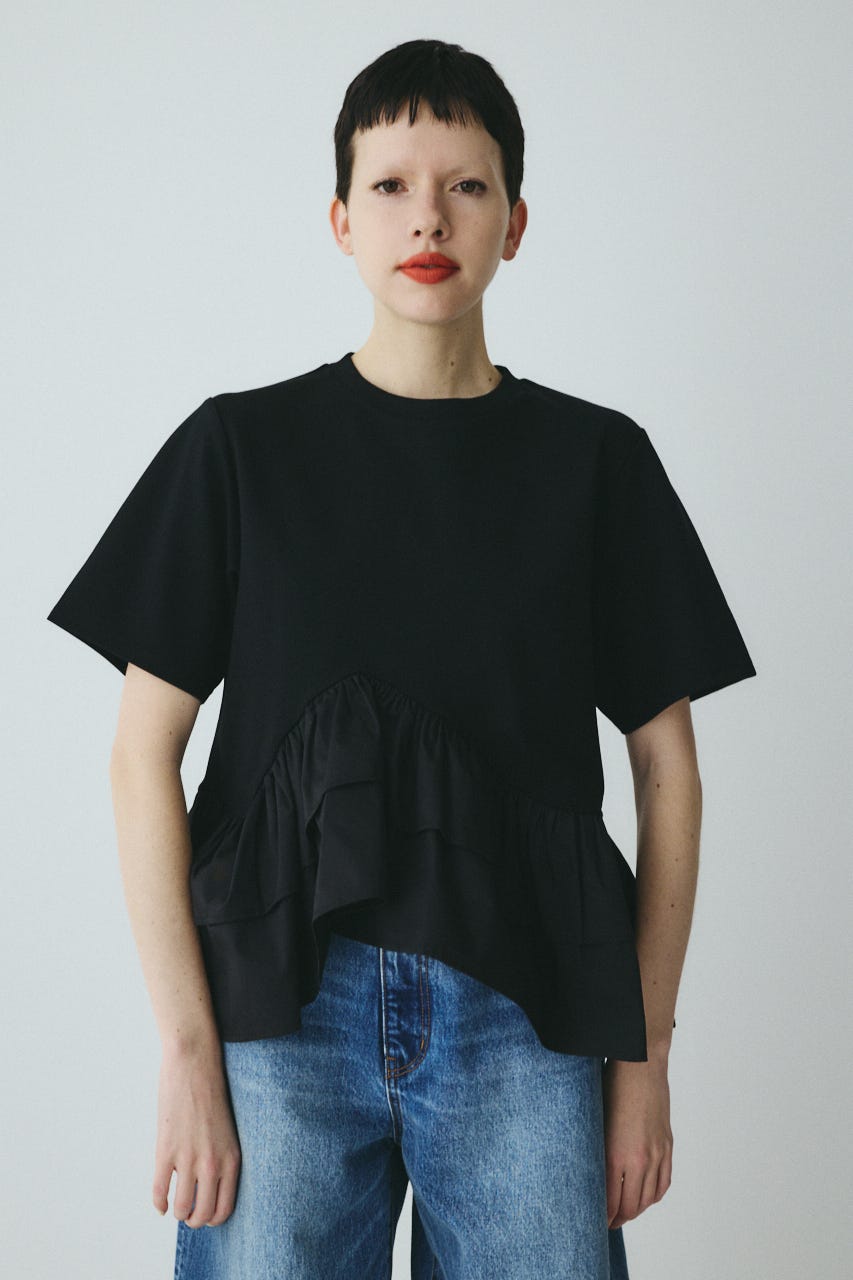 Frill hem ponte tops BLK FREE