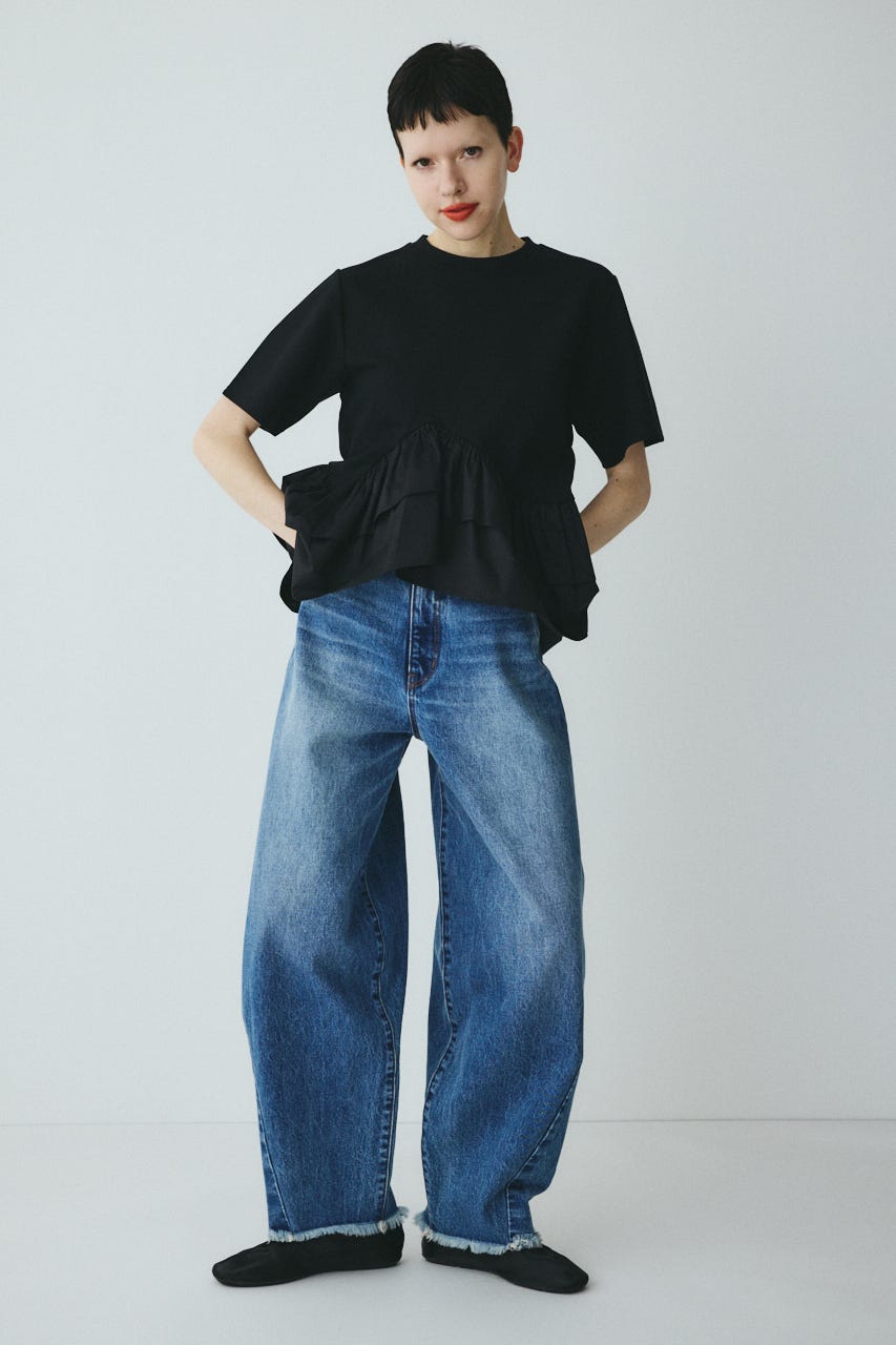 Frill hem ponte tops BLK FREE