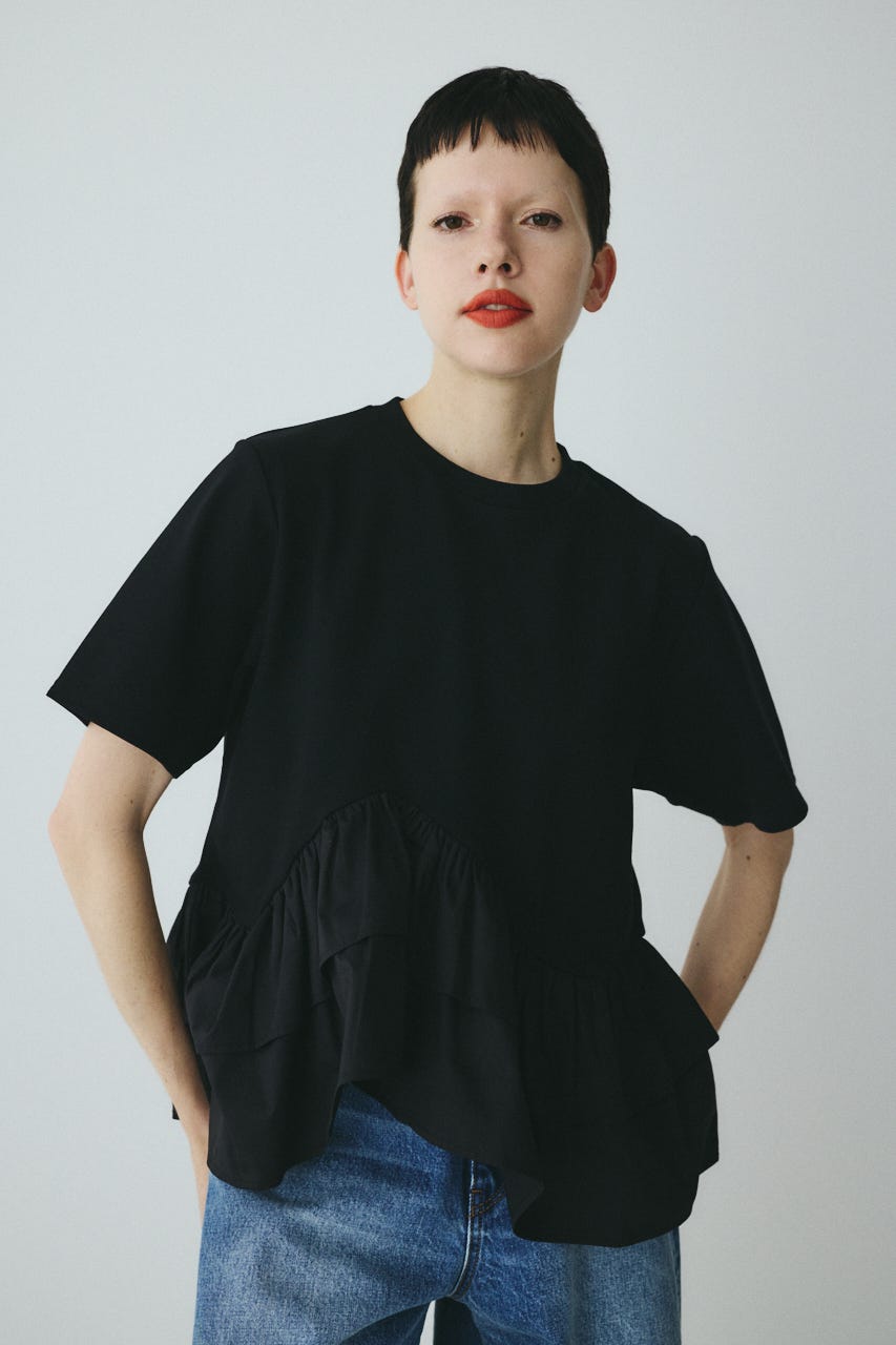 Frill hem ponte tops BLK FREE