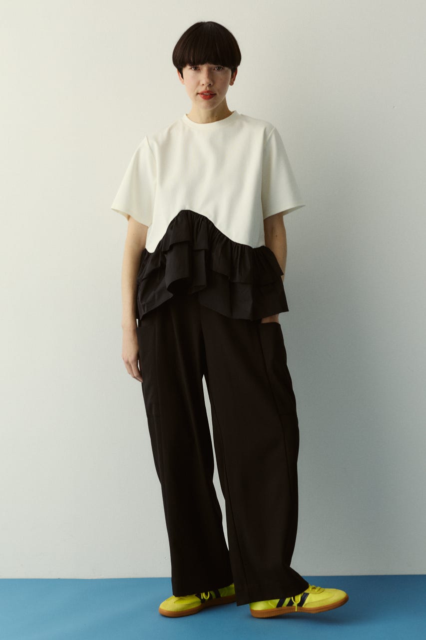 Frill hem ponte tops WHT FREE