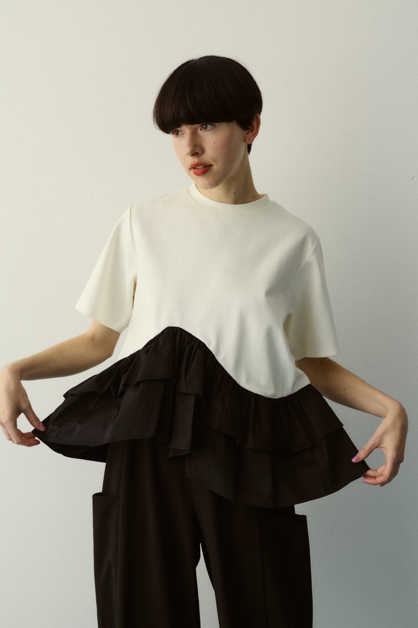 Frill hem ponte tops WHT FREE