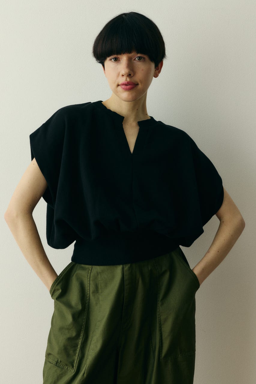 ［予約］V neck box cut vest BLK FREE