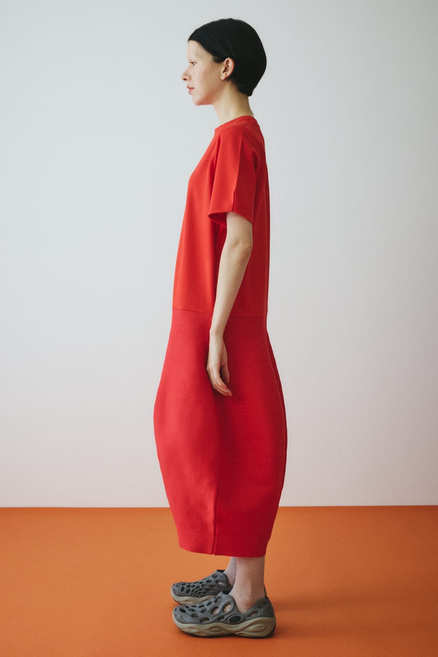 Docking balloon hem dress RED FREE