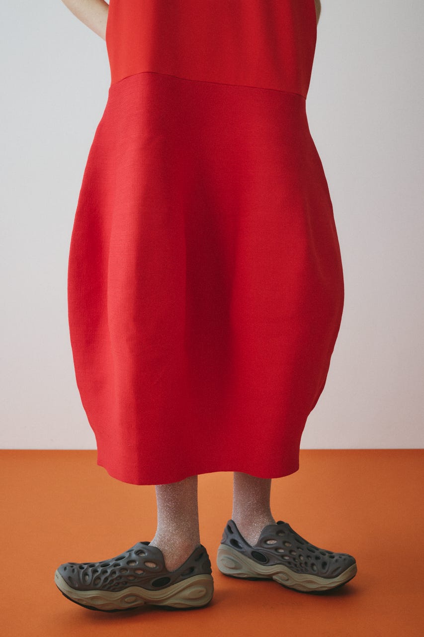 Docking balloon hem dress RED FREE