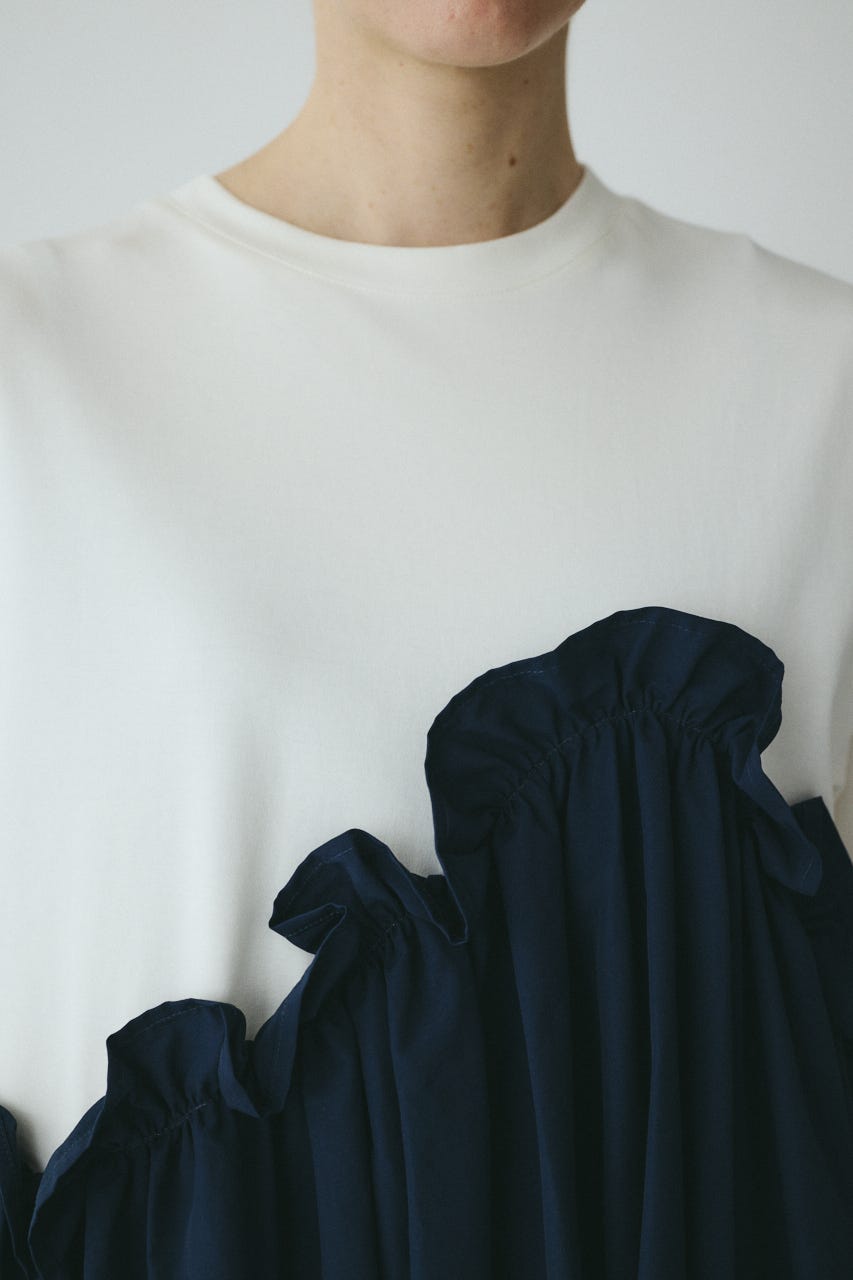 Wave frill cut  dress NVY FREE