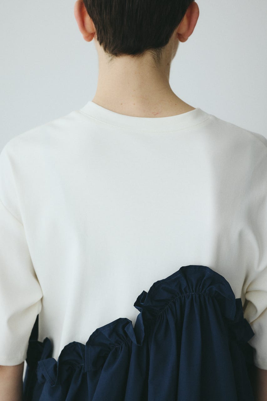 Wave frill cut  dress NVY FREE