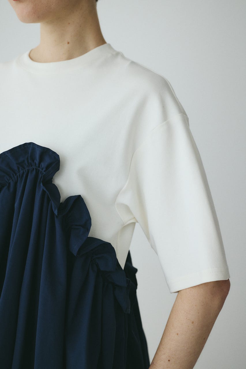 Wave frill cut  dress NVY FREE