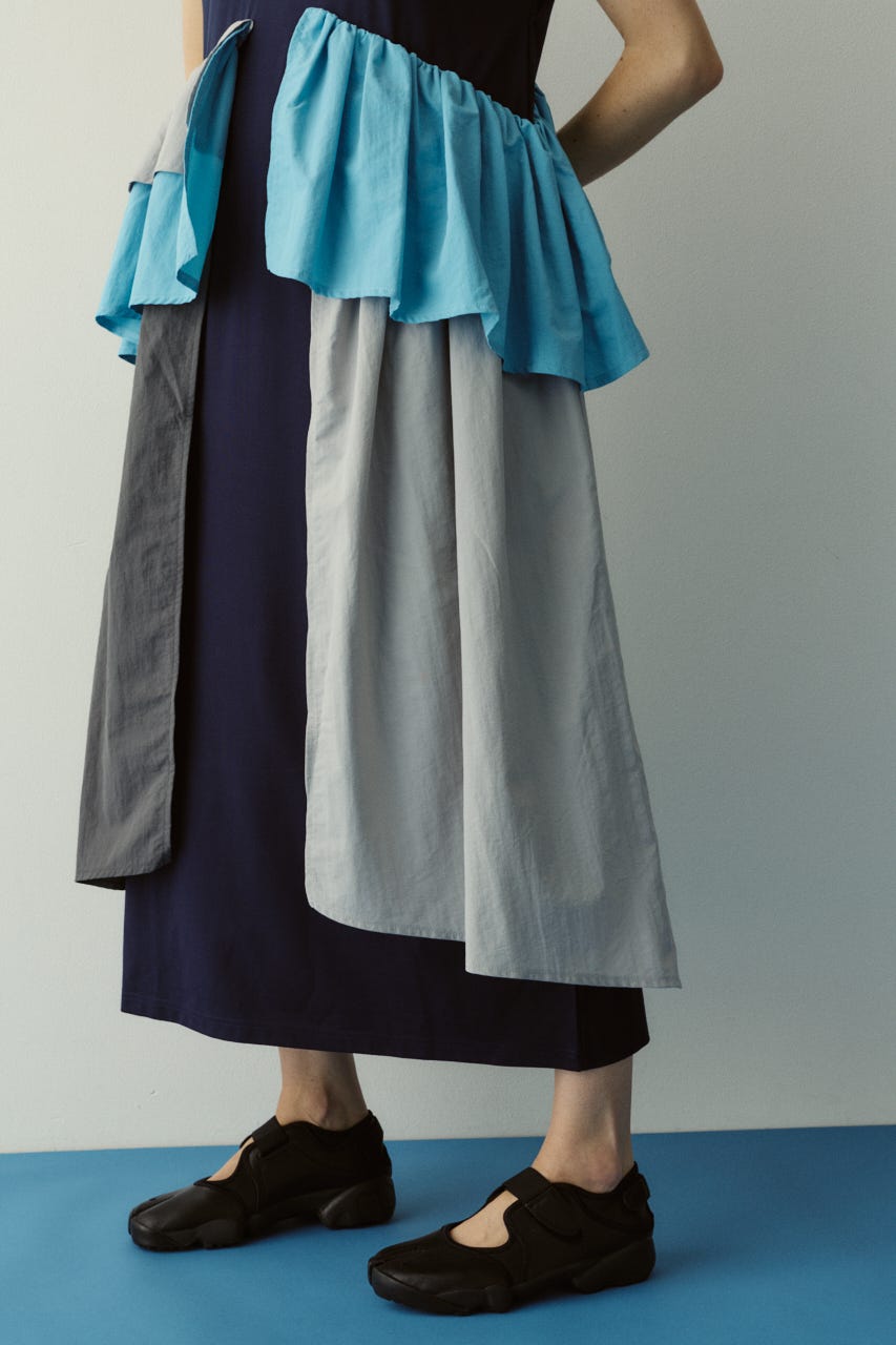 ［予約］Side frill pante dress 柄NVY 36