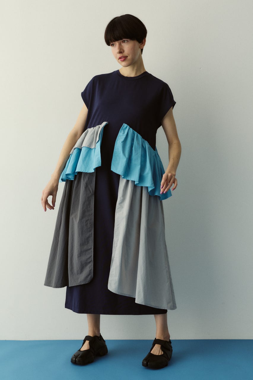 ［予約］Side frill pante dress 柄NVY 36