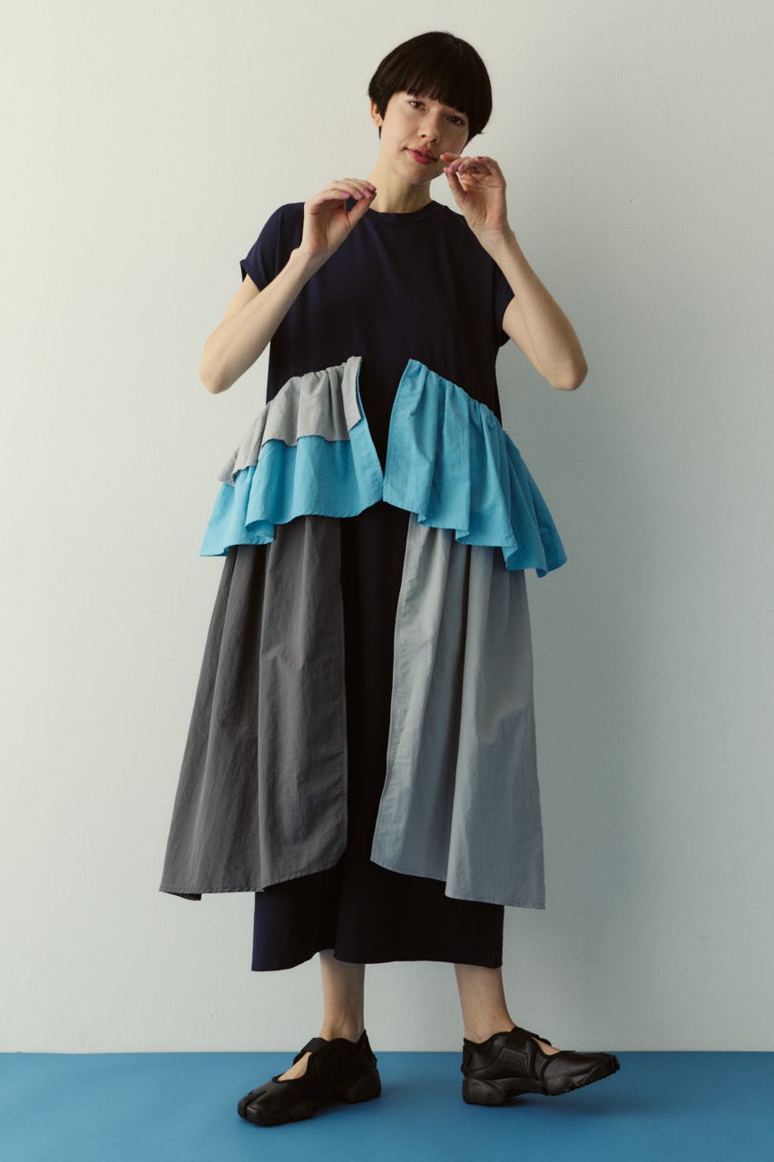 ［予約］Side frill pante dress 柄NVY 36