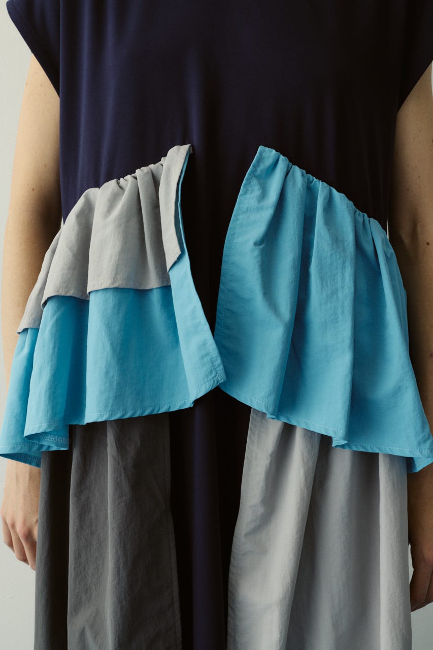 ［予約］Side frill pante dress 柄NVY 36