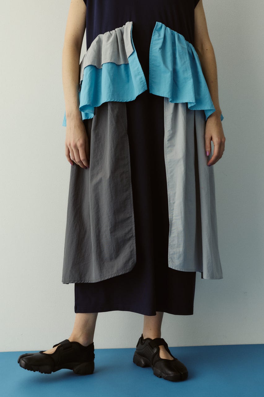 ［予約］Side frill pante dress 柄NVY 36