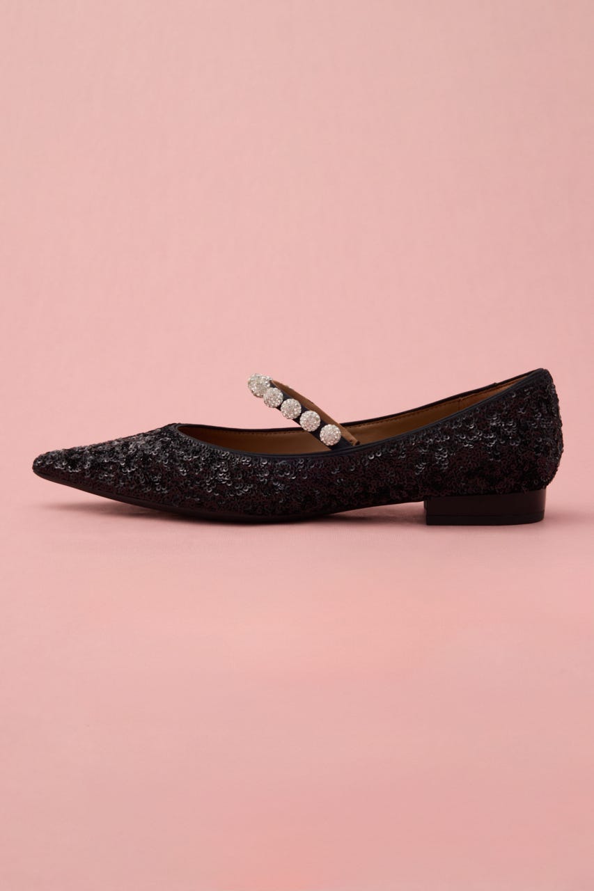 スパンコールグリッターパールフラット BLK 24.5cm