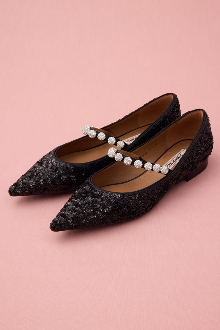 スパンコールグリッターパールフラット BLK 24.5cm