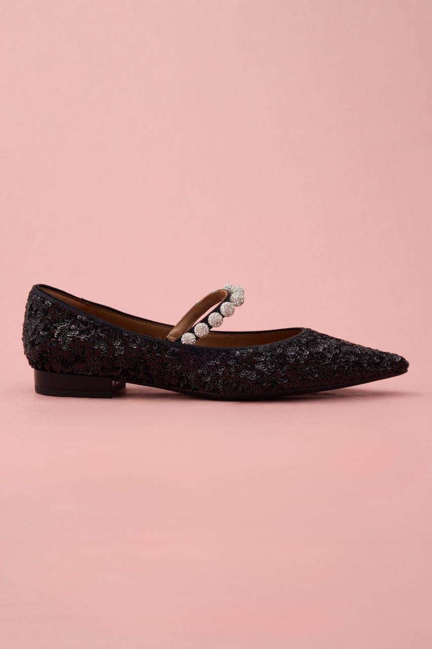 スパンコールグリッターパールフラット BLK 24.5cm
