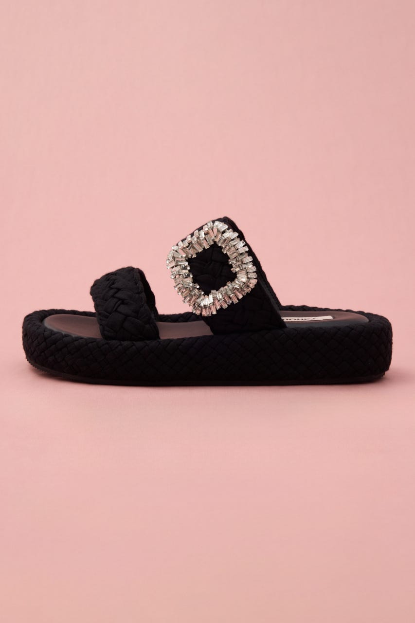 パフバックルフラットサンダル BLK 24.5cm