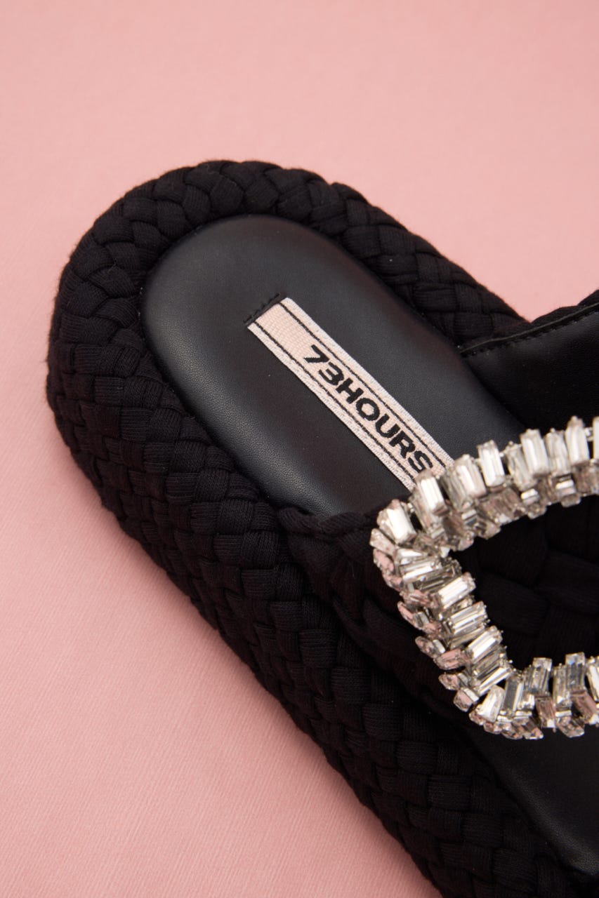 パフバックルフラットサンダル BLK 24.5cm
