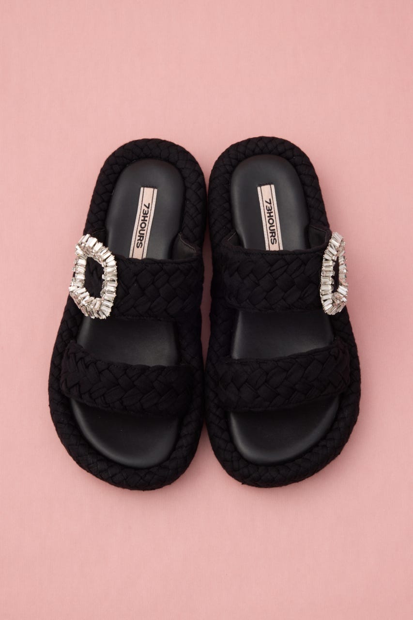 パフバックルフラットサンダル BLK 24.5cm