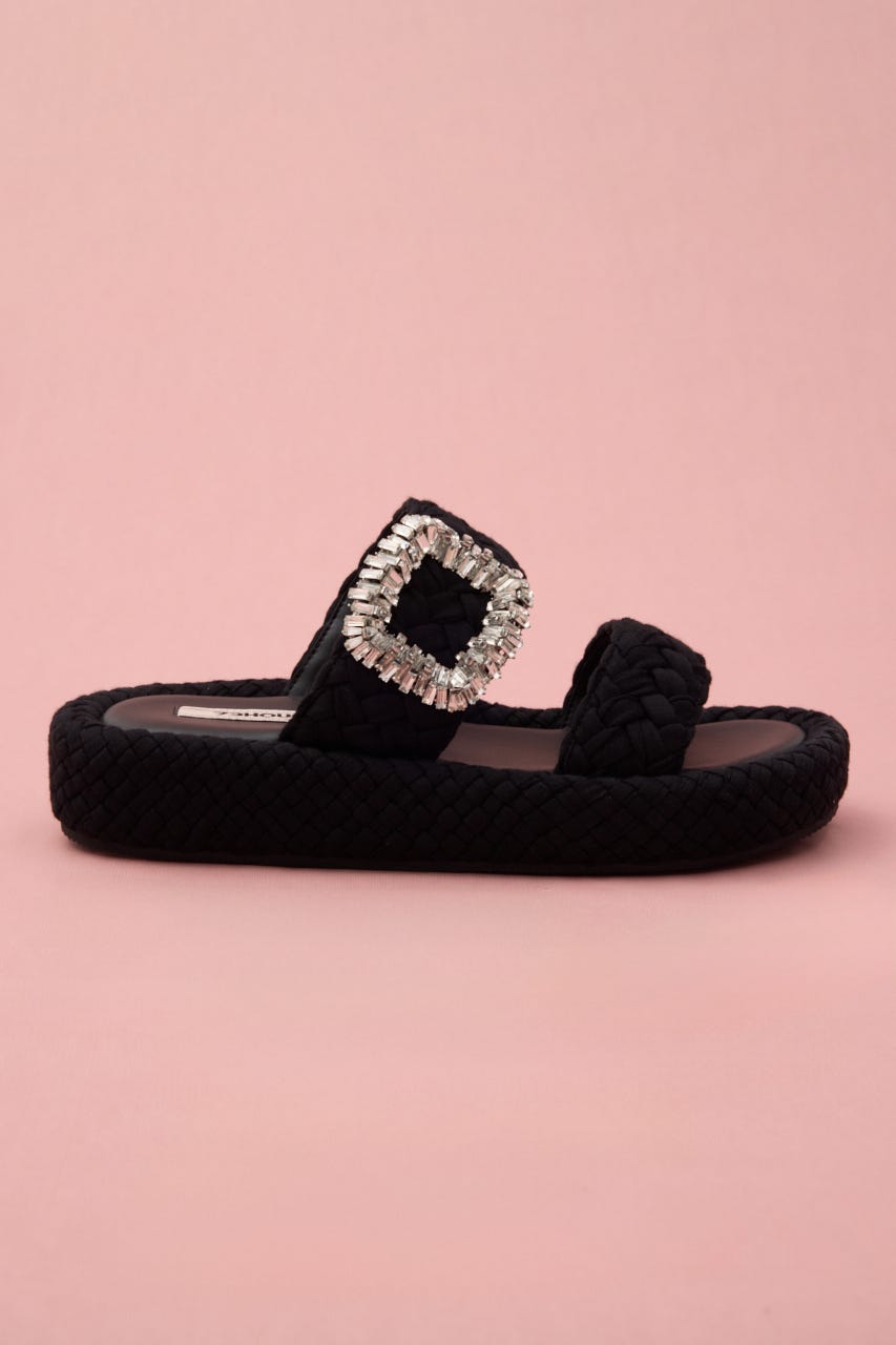 パフバックルフラットサンダル BLK 24.5cm