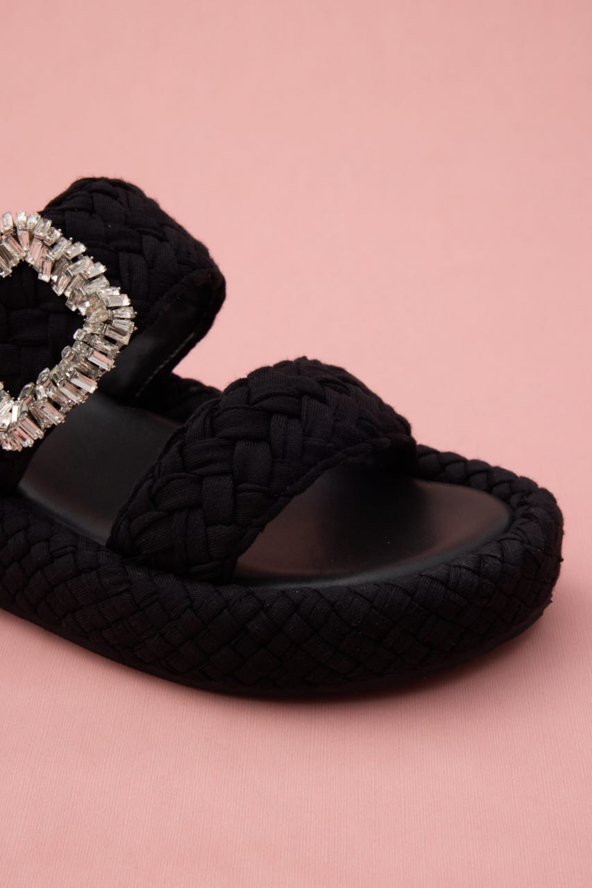 パフバックルフラットサンダル BLK 24.5cm