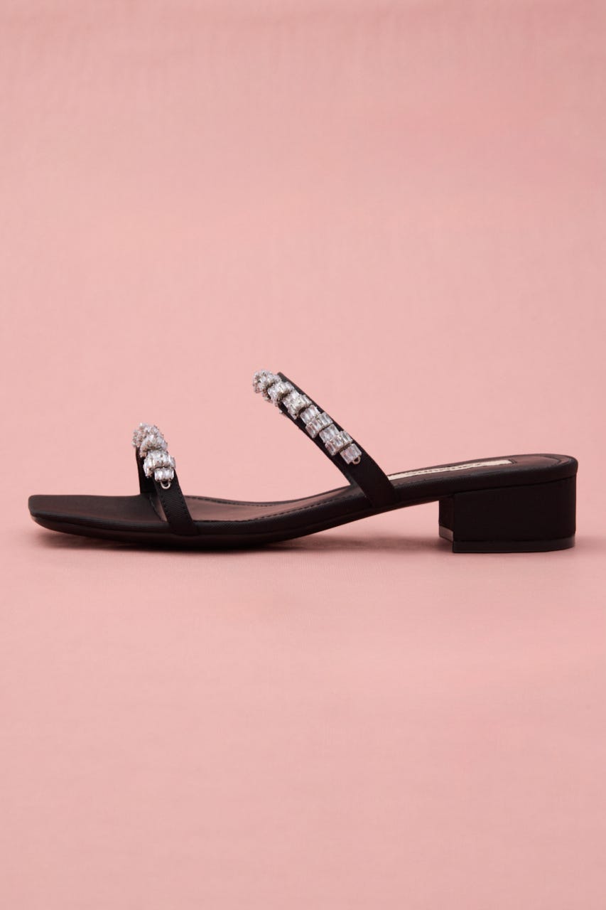 シャインシンラインローヒールサンダル BLK 23.0cm