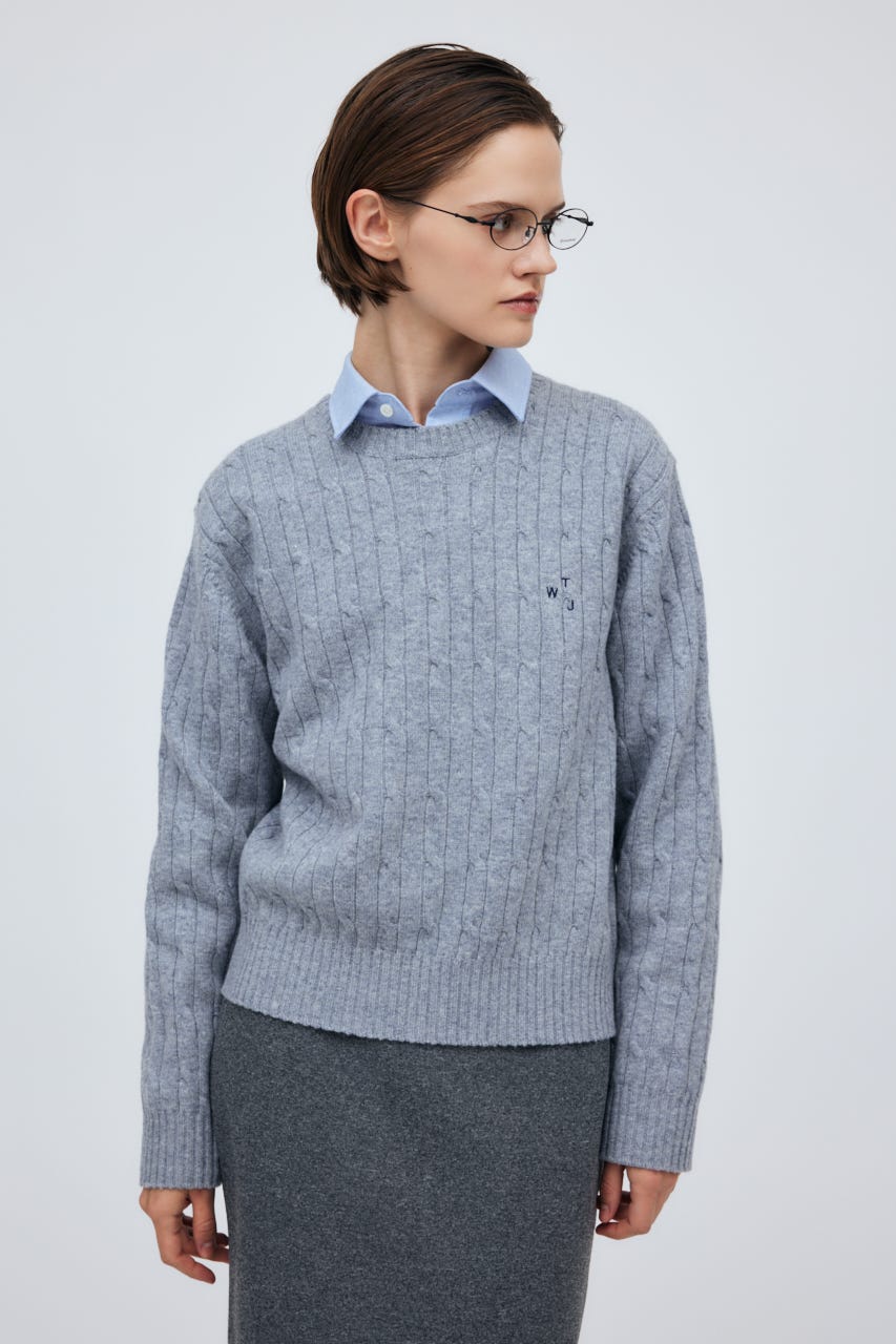 7G Cable Knit Tops L/GRY S
