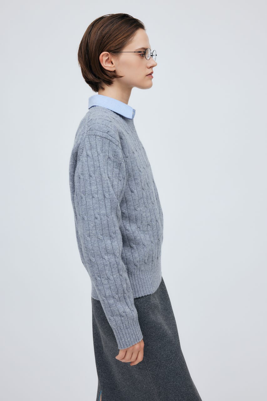 7G Cable Knit Tops L/GRY S